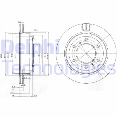 Afbeelding van DELPHI BG3813 Remschijf 300 22 6 Geventileerd Geolied Semi finished Zonder wiellager, ABS sensorring MITSUBISHI: PAJERO 2, 3, 4