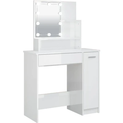 Afbeelding van vidaXL Kaptafel met LED verlichting 86,5x35x136 cm hoogglans wit