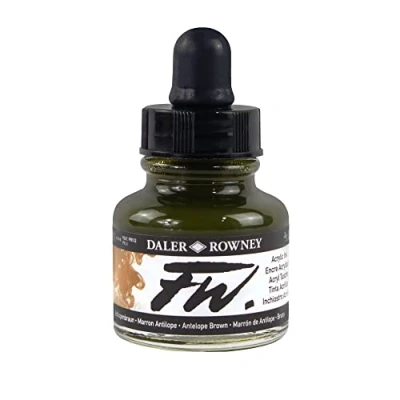 Afbeelding van Daler Rowney FW acrylinkt, glazen fles met druppelaar, 29,5 ml, bruin
