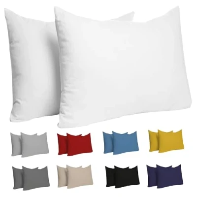 Afbeelding van Dreamzie Kussensloop, 50 x 70 cm (2 stuks), 100% katoen jersey, 150 g/m², wit, kussensloop cm, kussenhoes, duurzame en hypoallergene kussenovertrek voor hoofdkussens
