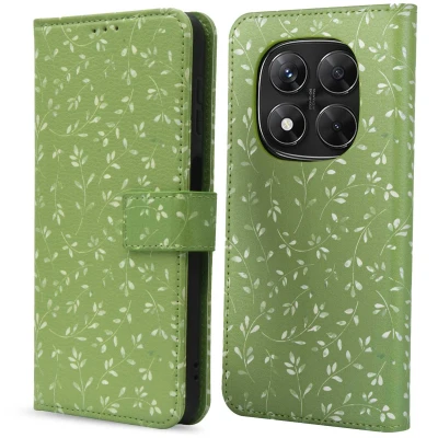 Afbeelding van imoshion Hoesje Geschikt voor Xiaomi Redmi Note 14 Pro 5G Design Bookcase smartphone Green Flowers