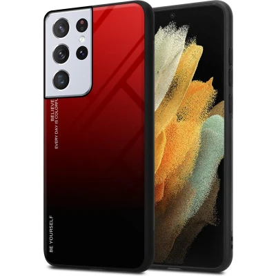 Afbeelding van Cadorabo Hoesje geschikt voor Samsung Galaxy S21 ULTRA in ROOD ZWART Tweekleurige beschermhoes van TPU silicone Case Cover en achterzijde gehard glas