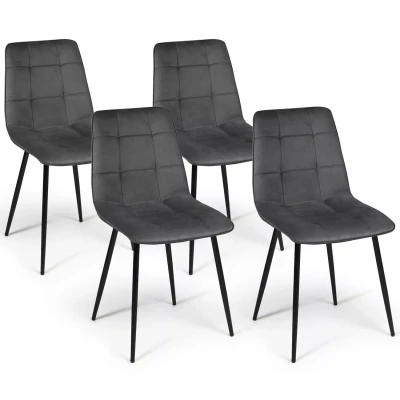 Image de Lot de 4 chaises MILA en velours gris foncé pour salle à manger