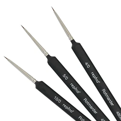 Afbeelding van Hoogwaardige set met rode marterkwasten (maten 10/0, 5/0, 4/0) voor aquarel, acryl, marter