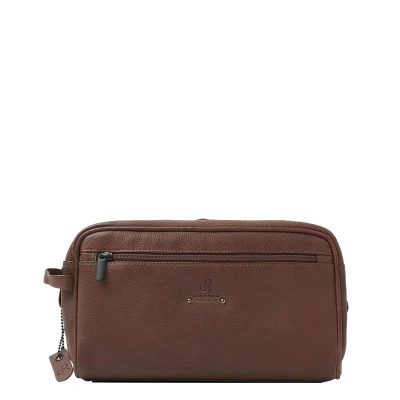 Afbeelding van dR Amsterdam Toilettas Leren Man Vrouw Luxe leer echt Reistoilettas Tampa 932038 Brown