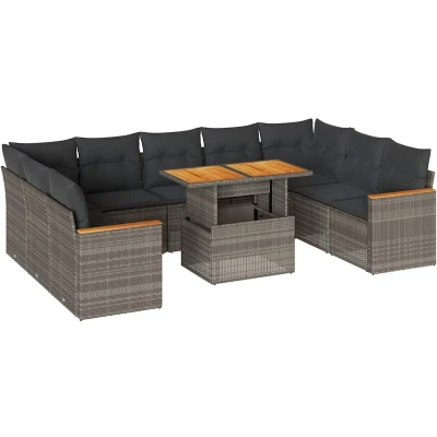 Afbeelding van vidaXL 10 delige Loungeset met kussens poly rattan acacia grijs