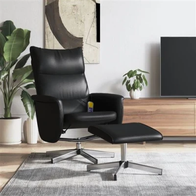 Afbeelding van VidaXL, Massagestoelen, Massagestoel met voetenbankje zwart kunstleer, kleur