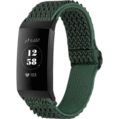 Afbeelding van iMoshion Bandje Geschikt voor Fitbit Charge 3 / 4 Elastisch nylon band met zwarte aansluiting Groen