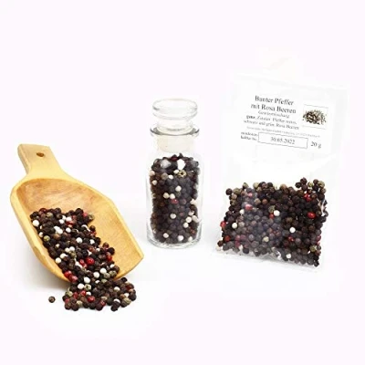 Afbeelding van kleurrijke peper met roze bessenmix, peper, pepermix, specialiteit, piper nigrum, 20 g