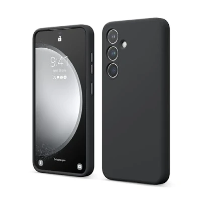 Afbeelding van elago Vloeibare siliconen hoes, compatibel met Samsung Galaxy S24, volledige bescherming, 4 laagse schokbestendige structuur, binnenkant van zachte krasbestendige microvezel, zwart