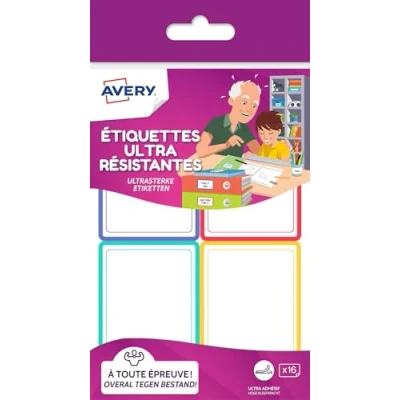 Afbeelding van Avery Zak met 16 zelfklevende etiketten, wit, kleurrijke rand, formaat 44 x 64 mm