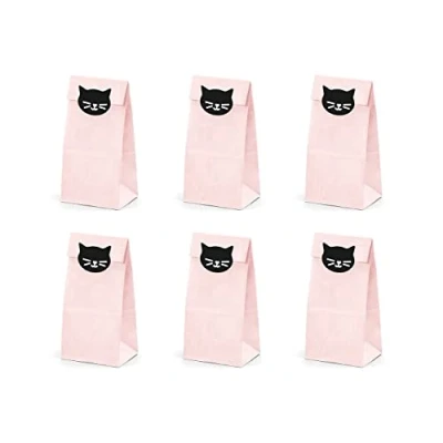 Afbeelding van PARTYDECO 6 papieren roze kat feestzakjes