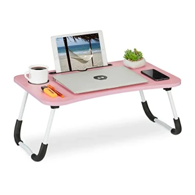 Afbeelding van Relaxdays laptoptafel inklapbaar bedtafel roze schoottafel bank knietafel antislip