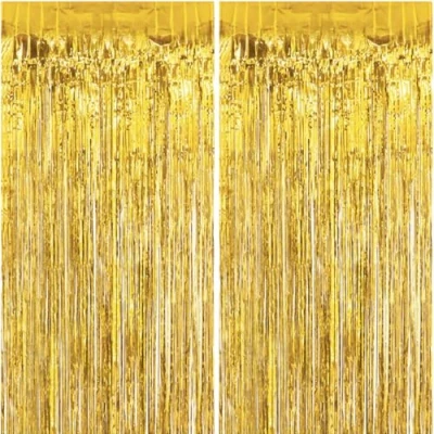 Afbeelding van Jonami 2 glittergordijnen, verjaardag, franjes, metaal gordijnen, franjes aluminium, goud