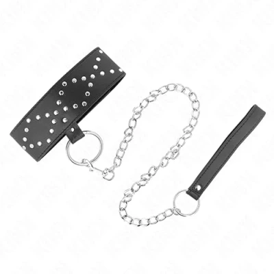 Afbeelding van KINK HALSKETTING 65 CM MET RIEM ZILVEREN STUDS MODEL 3 VERSTELBAAR 36 43 X 5 BONDAGE FETISH FANTASY SEKSSEELTJES VOOR KOPPELS BDSM EXTREME SEX TOYS HALSBAND