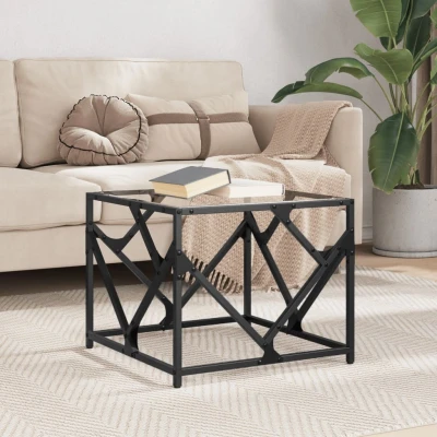 Afbeelding van Salontafel met transparant glazen blad 50x50x41 cm staal
