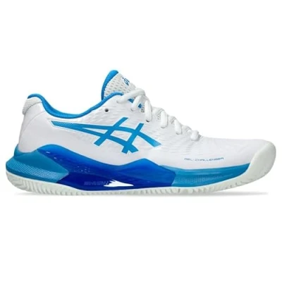 Afbeelding van Asics Gelchallenger 14 Tennisschoenen voor kleibanen, Dames, Maat: 42, White/blue coast Imitatieleer/ textiel