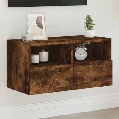 Afbeelding van Tv wandmeubel 60x30x30 cm bewerkt hout gerookt eikenkleurig