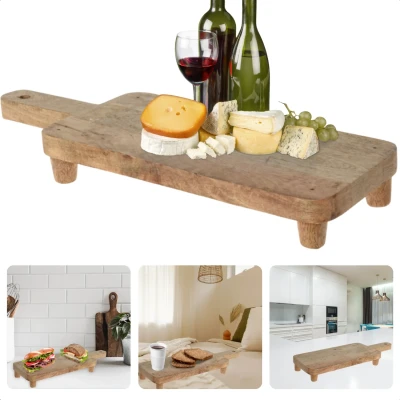 Afbeelding van Cheqo® Mangohouten Snijplank Serveerplank Met Pootjes Kaasplank Borrelplank Keukenaccessoires Inclusief EBOOK
