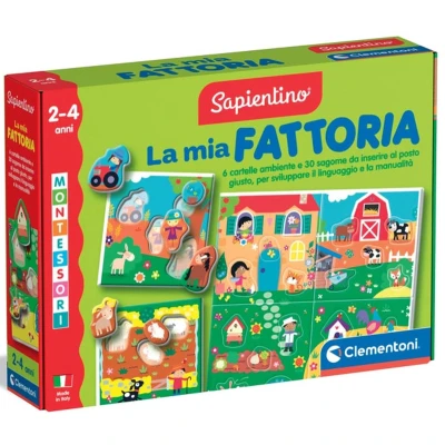 Afbeelding van Clementoni Sapientino Montessori boerderij 2 jaar, geïllustreerde kaarten, flashcards, educatief spel om dieren te kennen, silhouetpuzzel, gemaakt in Italië, 16856, meerkleurig