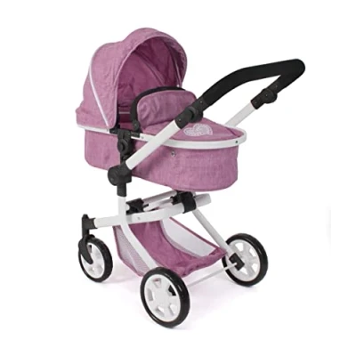 Afbeelding van Bayer Chic 2000 Mika poppenwagen, 2 in 1 combi kinderwagen, voor kinderen van 4 tot 8 jaar, jeansroze, 595 62, 73 x 41 82 cm