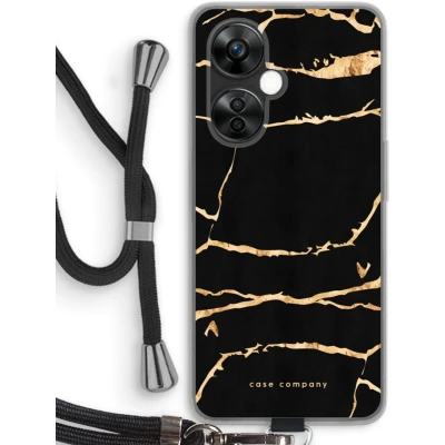 Afbeelding van Case Company® hoesje met Koord geschikt voor OnePlus Nord CE 3 Lite Gouden marmer Telefoonhoesje Zwart Bescherming aan alle Kanten en Over de Schermrand