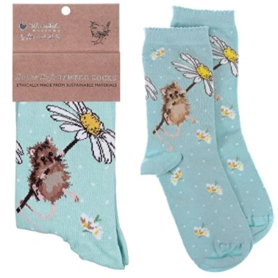 Afbeelding van Wrendale Design sokken met patroon, Hemelsblauw Mouse Oops A Daisy, één maat, Daisy