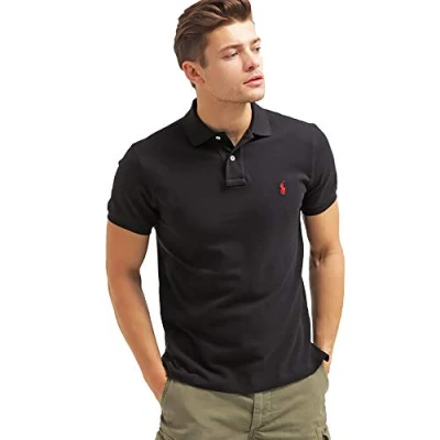 Afbeelding van Ralph Lauren Slim Fit Custom Piqué Polo, zwart.