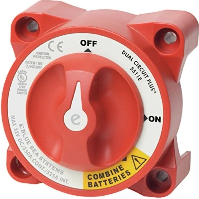 Afbeelding van Blue Sea Systems 661 5511E Batterijschakelaar 2 banken E serie On/Off rood One Size