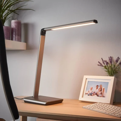 Afbeelding van Lindby LED bureaulamp met dimmer 1licht kunststof H: 46 cm grijs metallic Inclusief lichtbron