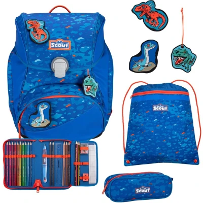 Afbeelding van Scout Schooltas Superflash Alpha Set 4 delig Blue Dino Blauw