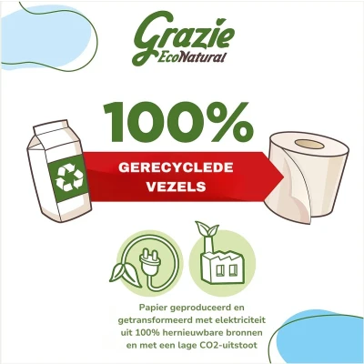 Afbeelding van Grazie Natural 3 laags toiletpapier Recycled drankkarton Zacht en sterk Groene voetafdruk Ecolabel gecertificeerd Milieuvriendelijk