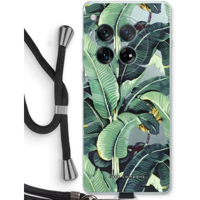 Afbeelding van Case Company® hoesje met Koord geschikt voor OnePlus 12r Bananenbladeren Telefoonhoesje Zwart Bescherming aan alle Kanten en Over de Schermrand