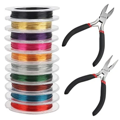 Afbeelding van Kurtzy Kleurrijk Aluminium Sieraden Maak Hobby Draad en Tangen (12 Pak) 0,3 mm Guage 10 m Rollen Kleuren Flexibel Metaal Voor DIY, Artistieke Bloemen Hobby, Kralen Rijgen Model Maken