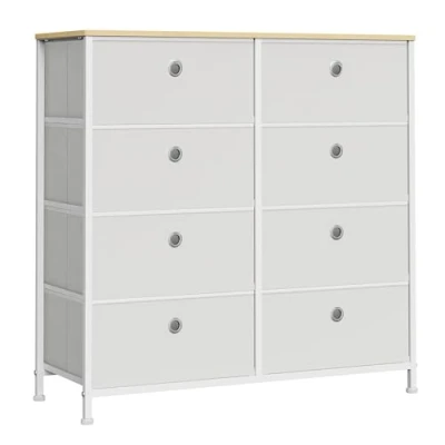 Afbeelding van SONGMICS Ladekast, opbergkast, 8 laden van stof, met metalen frame, tafelblad, voor kast, woonkamer, crèmewit/eiken LTS024W57