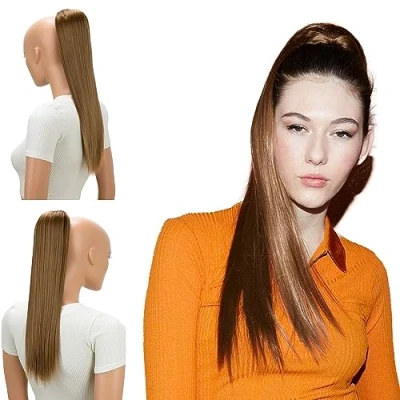 Afbeelding van CAISHA Haarstukje, recht, 55 cm, gevlochten, met trekkoord, extensions, paardenstaart, lichtbruin PH505