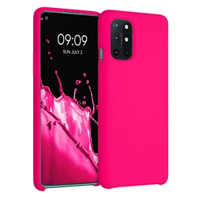 Afbeelding van kwmobile telefoonhoesje geschikt voor OnePlus 8T Hoesje met siliconen coating Smartphone case in neon roze