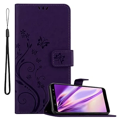 Afbeelding van Cadorabo Hoesje geschikt voor Samsung Galaxy A6 PLUS 2018 in BLOEMEN DONKER PAARS Beschermhoes bloemmotief met magnetische sluiting, standfunctie en kaartsleuven Book Case Cover Etui