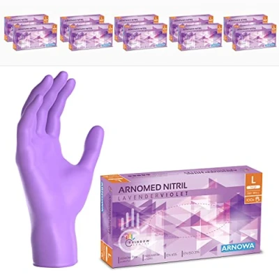 Afbeelding van ARNOMED paarse wegwerphandschoenen, nitril handschoenen, maat L, wegwerphandschoenen 1000 stuks (10 dozen), poedervrij en latexvrij, in XS, S, M, L XL