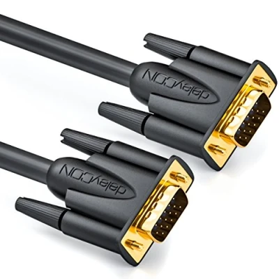 Afbeelding van deleyCON 2 m VGA kabel 15 pol monitorkabel S connector D Sub 1080p Full HD 3 voudig afgeschermd bescherming tegen knikken zwart