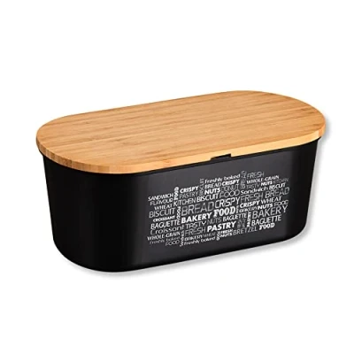Afbeelding van KESPER 58503 Broodtrommel van melamine en bamboe, afmetingen: 34 x 14 18 cm, kleur: zwart