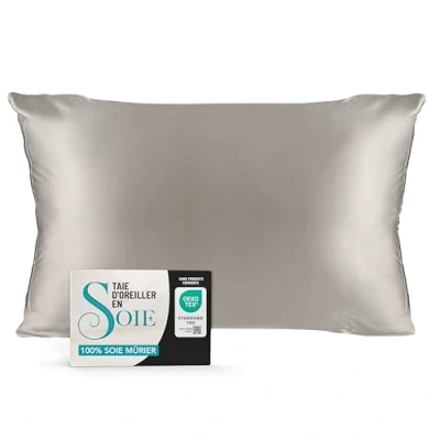 Afbeelding van Dreamzie Zijden kussensloop 50 x 70 cm 100% zijde 19 momme, Öko Tex® gecertificeerd Weldadig voor haar en huid, Anti aging, Beschermt tegen mijten, Zilvergrijs