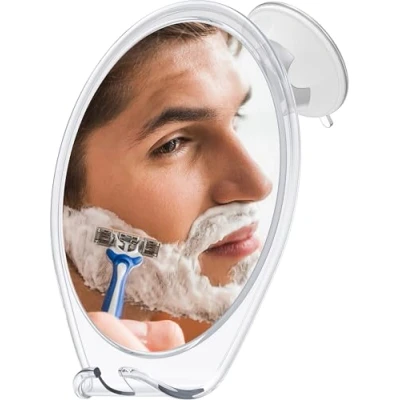 Afbeelding van HONEYBULL Scheerspiegel met zuignap, houder en draaibaar, kleine spiegel, accessoires, badkamerscheerapparaat (wit)