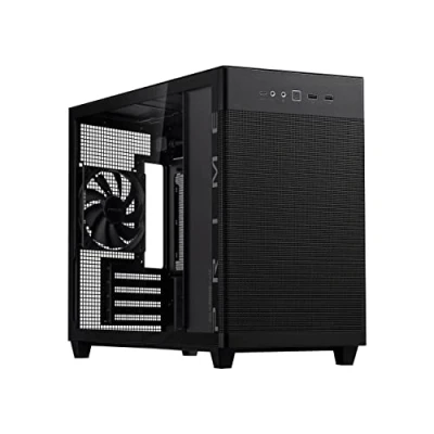 Image de ASUS Prime AP201 Petite tour micro ATX panneau latéral fenêtré (verre trempé) pas d&#039;alimentation noir USB/Audio