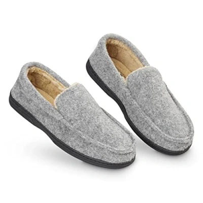 Afbeelding van Dunlop Pantoffels voor heren, antislip zolen, traagschuim, binnen, buiten, mocassins, loafers de winter, grijs.