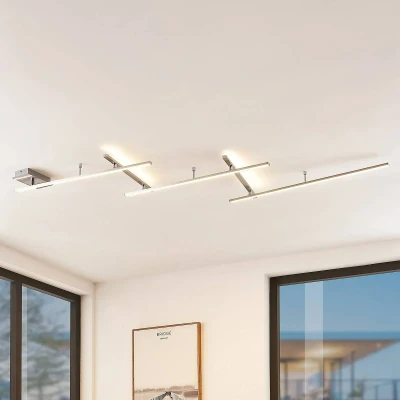 Afbeelding van Lindby LED plafondlamp 1licht staal H: 6 cm gesatineerd nikkel Inclusief lichtbron