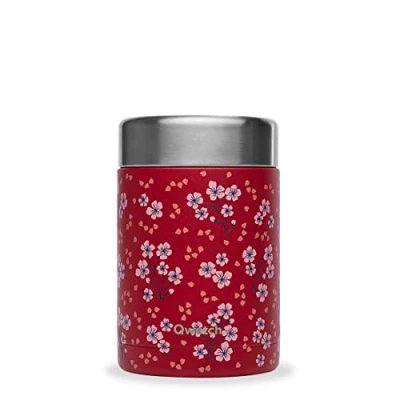 Afbeelding van QWETCH Geïsoleerde lunchbox voor onderweg Hanami Red 600 ml Voedselbox van roestvrij staal 5 uur warm en 7 koud BPA vrij, waterdicht herbruikbaar kantoor, picknick,