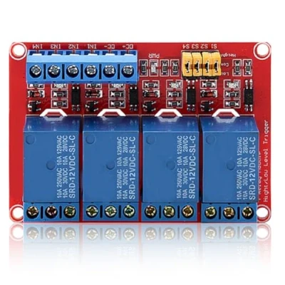 Afbeelding van 4 kanaals relaismodule, relaismodulekaart met optocoupler bovenste en onderste triggermodule voor Arduino 5V/12V/24V (12V) relais