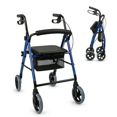 Afbeelding van Mobiclinic Hércules Rollator met 4 Wielen Voetreiziger Rollators voor Ouderen Zitje en Mand Vergrendelbare Remmen Aluminium Opvouwbaar in Hoogte Blauw