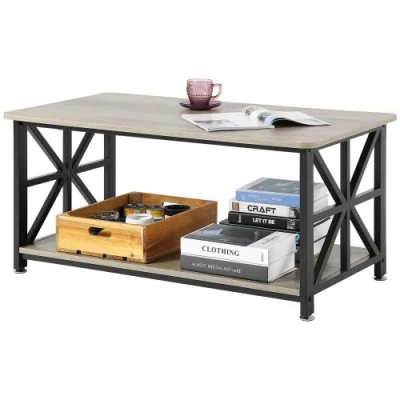 Image de VEVOR Table basse de salon rectangulaire rangement ouvert 1000 mm marron et noir